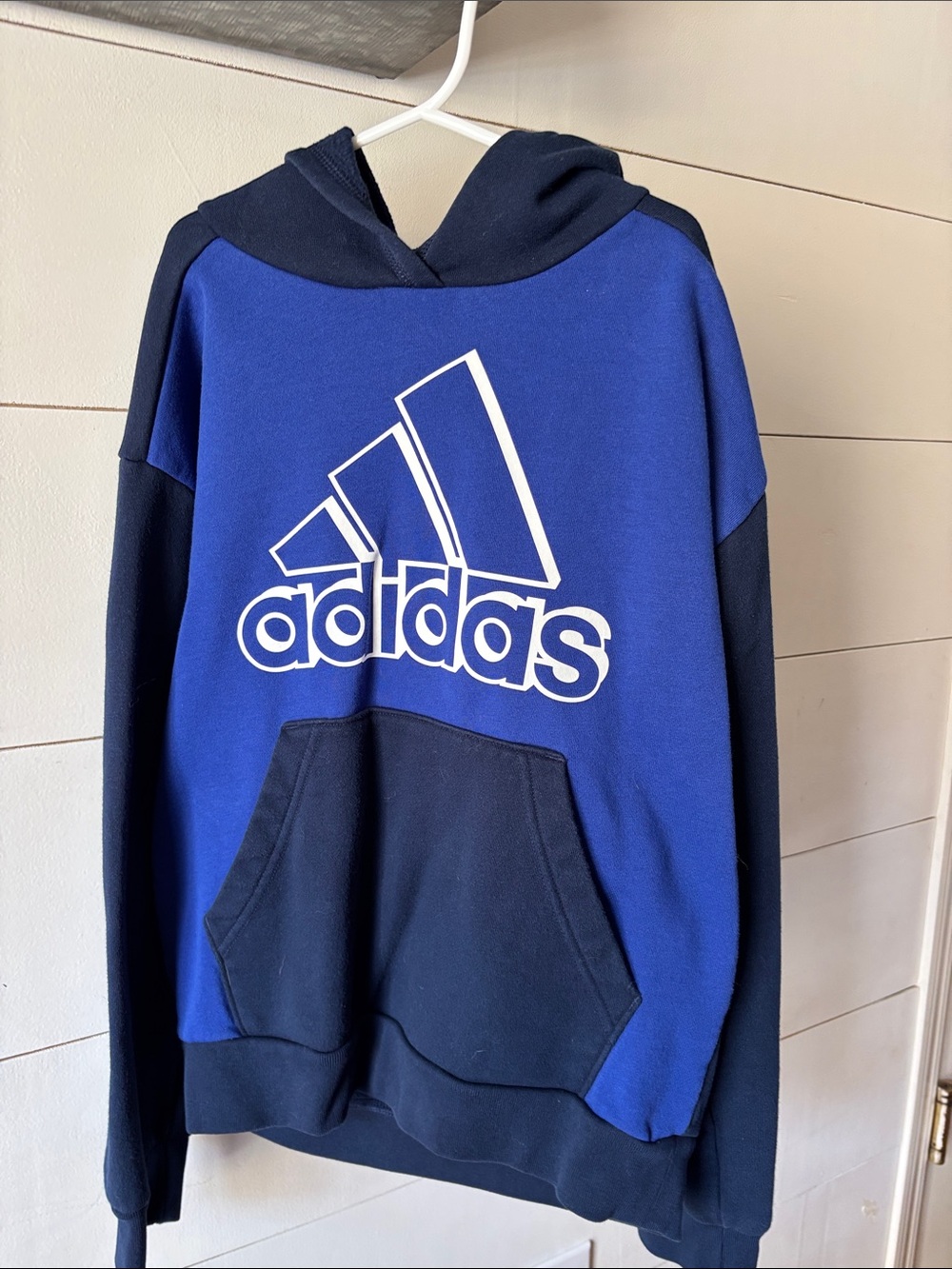 adidas Royal Blue and Navy Hooded Sweatshirt with White Logo